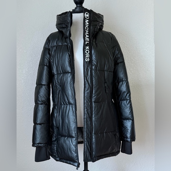 Michael Kors Shiny Black Puffer Coat - Picture 5 of 14